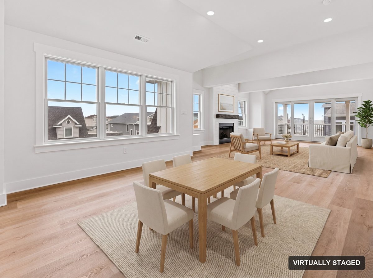 Living and dining room virtually staged with furniture